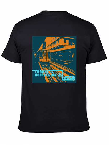 Camiseta Negra con Diseño de Tren Urbano Retro