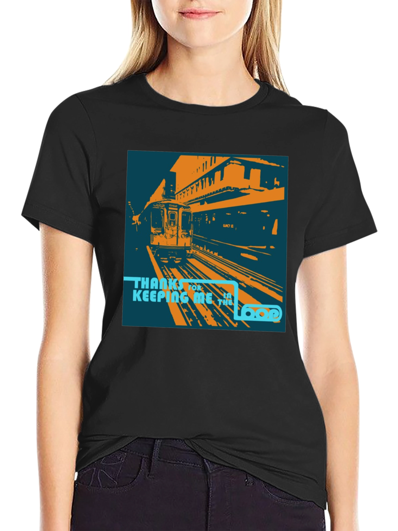 Camiseta Negra con Diseño de Tren Urbano Retro