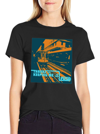 Camiseta Negra con Diseño de Tren Urbano Retro