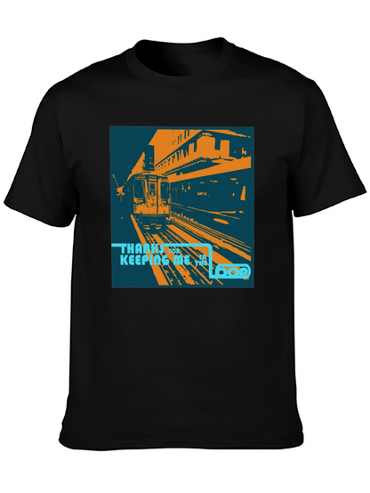 Camiseta Negra con Diseño de Tren Urbano Retro