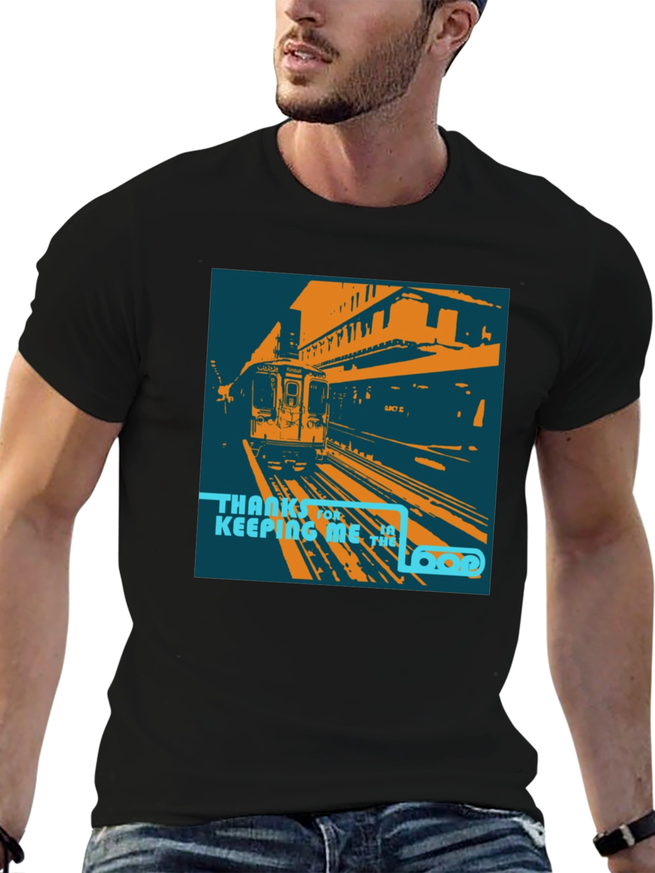 Camiseta Negra con Diseño de Tren Urbano Retro