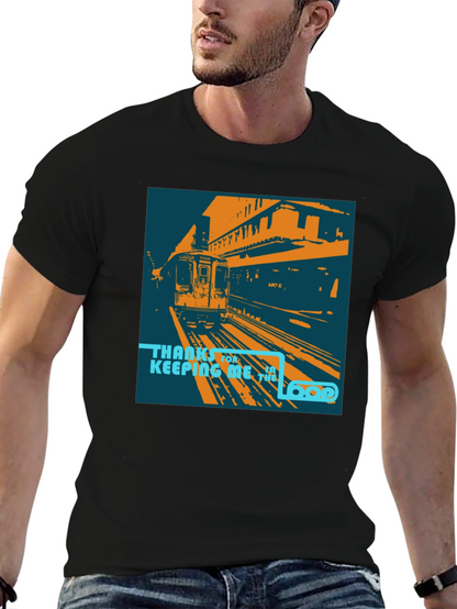 Camiseta Negra con Diseño de Tren Urbano Retro