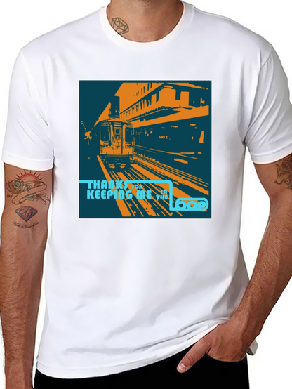 Camiseta Negra con Diseño de Tren Urbano Retro
