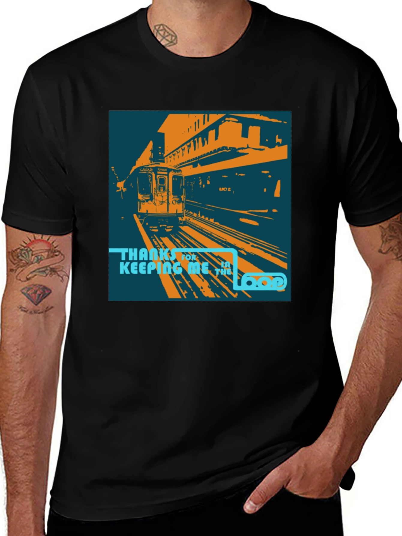 Camiseta Negra con Diseño de Tren Urbano Retro