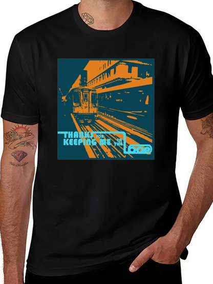Camiseta Negra con Diseño de Tren Urbano Retro