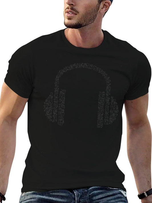 Camiseta Negra con Diseño de Auriculares Musicales
