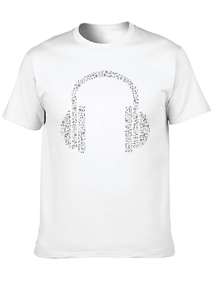 Camiseta Negra con Diseño de Auriculares Musicales