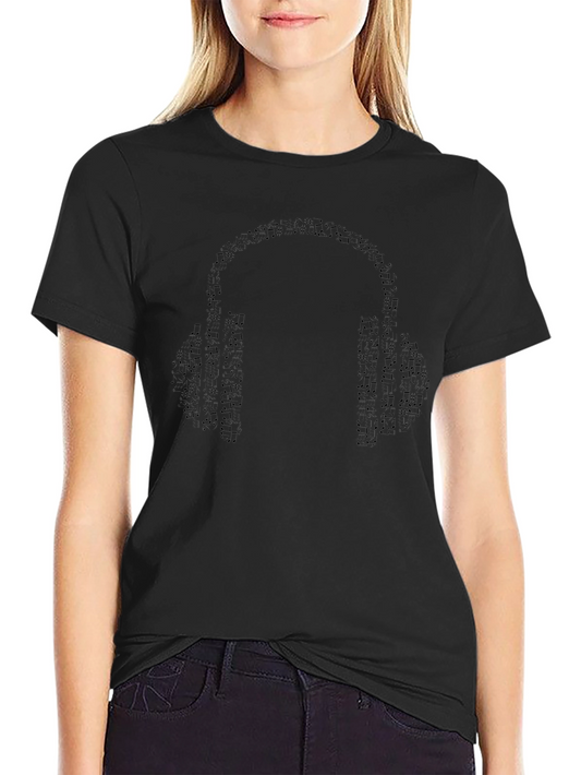 Camiseta Negra con Diseño de Auriculares Musicales