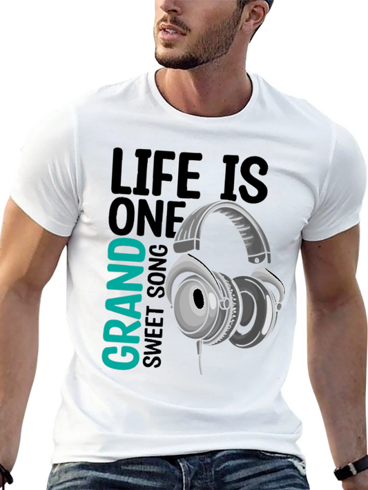 Camiseta Negra con Diseño de Música Life is One Grand Sweet Song