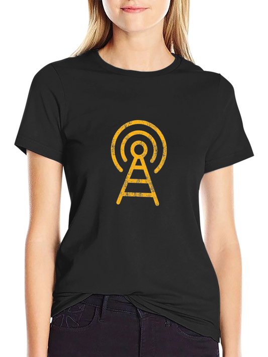 Camiseta Negra con Diseño de Antena Vintage