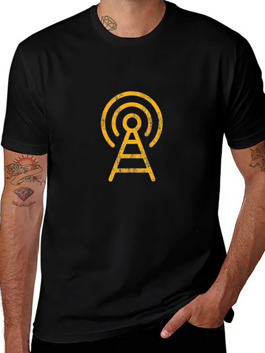 Camiseta Negra con Diseño de Antena Vintage