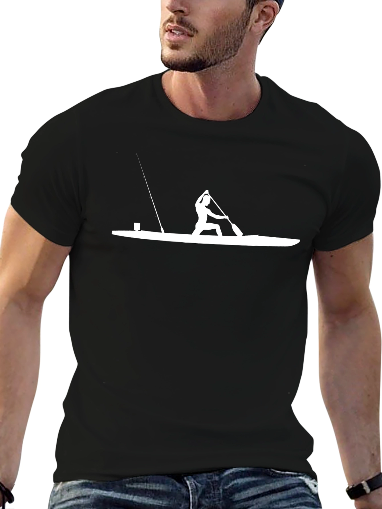 Camiseta Negra Estampado Piragüismo para Hombre