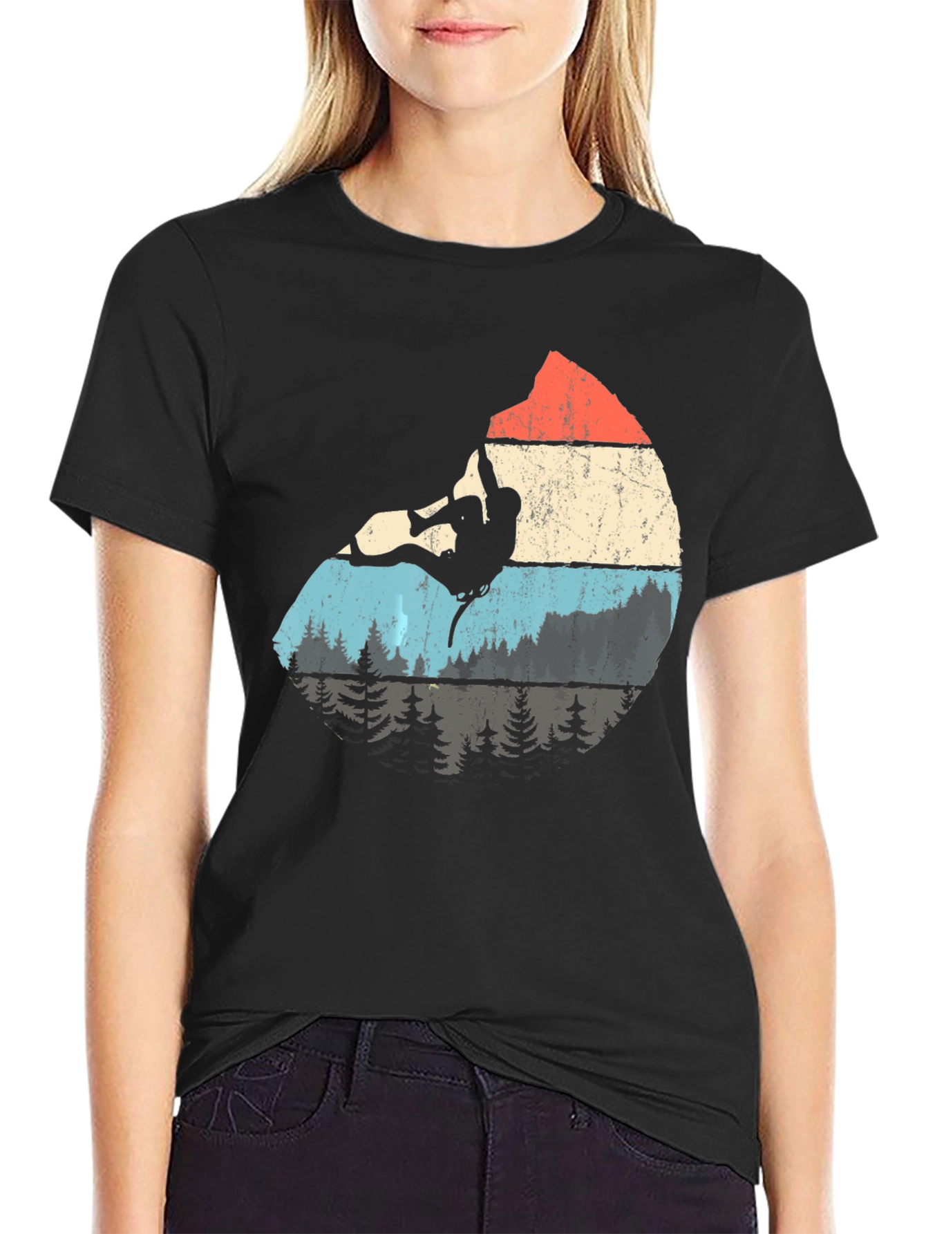 Camiseta Negra con Diseño de Escalador Retro