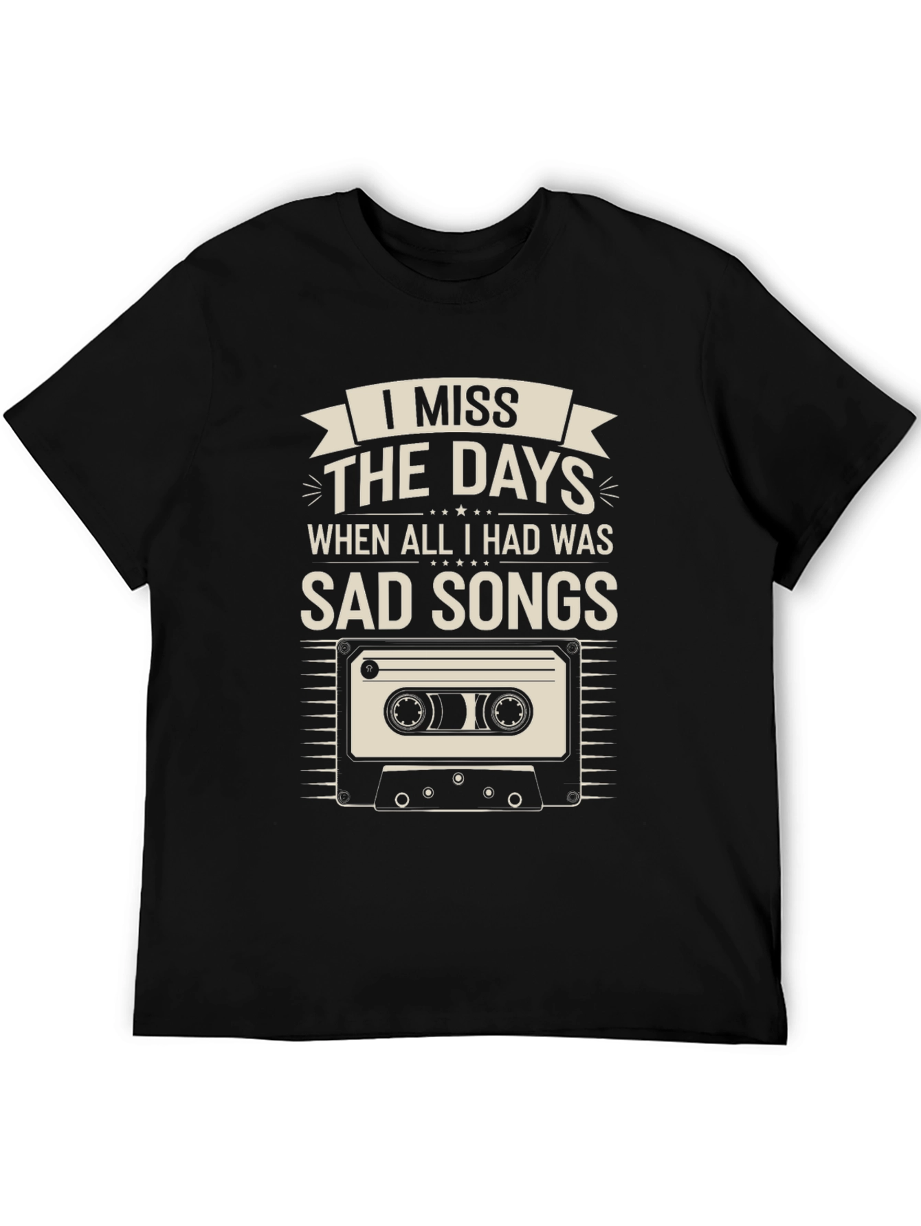 Camiseta Negra Nostálgica: Echo de Menos Canciones Tristes
