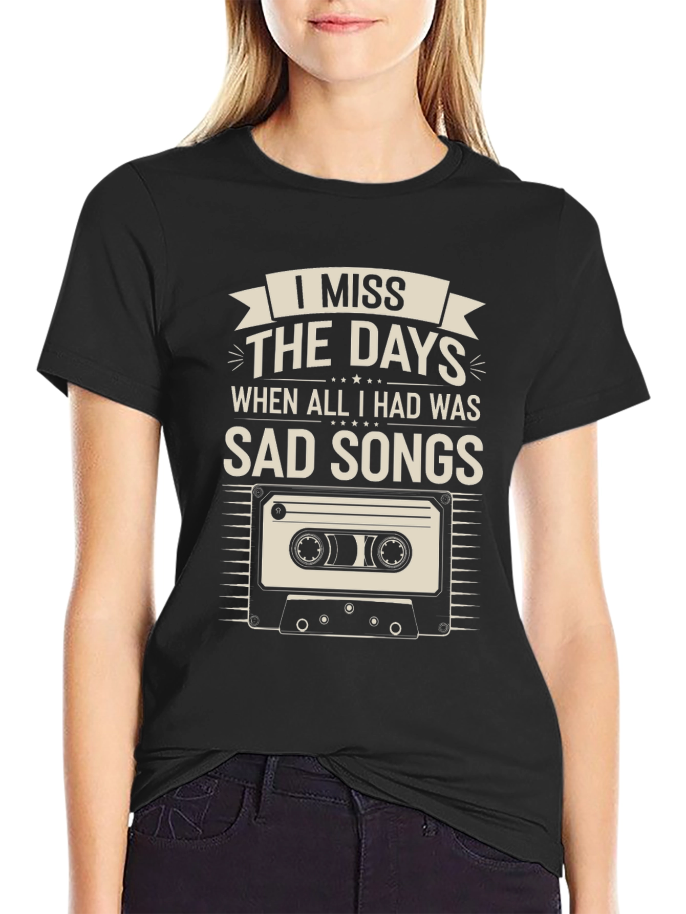 Camiseta Negra Nostálgica: Echo de Menos Canciones Tristes