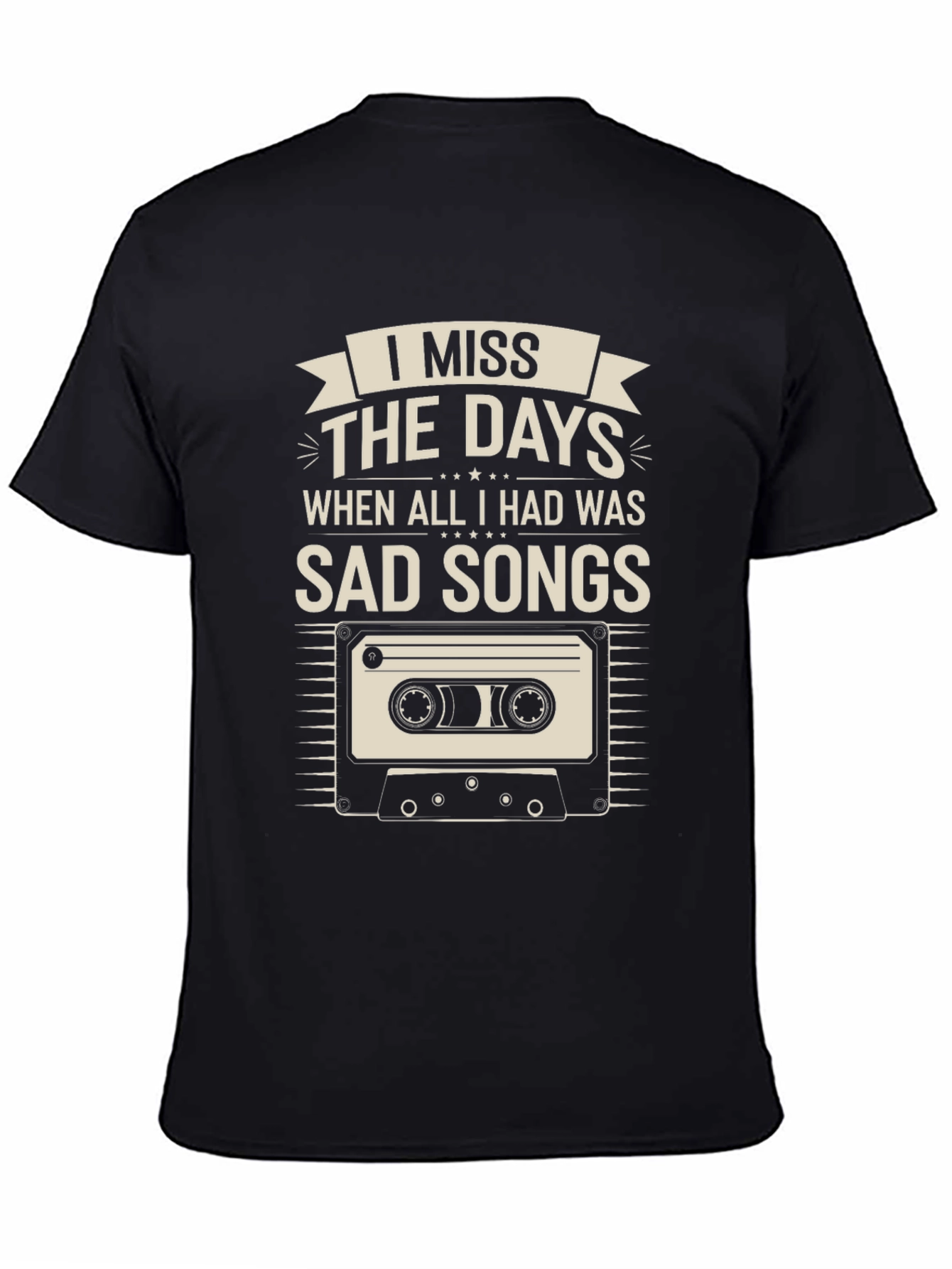 Camiseta Negra Nostálgica: Echo de Menos Canciones Tristes