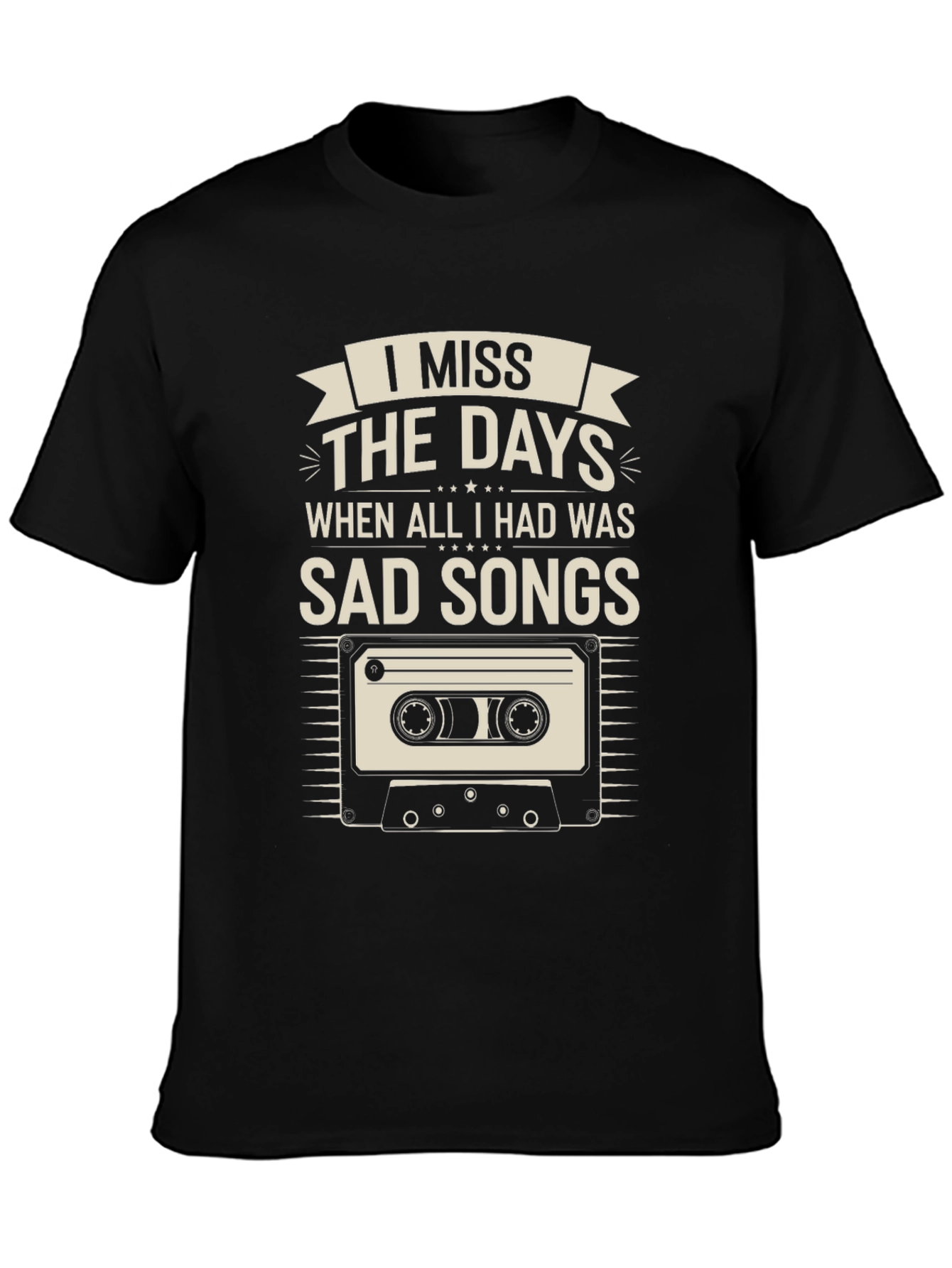 Camiseta Negra Nostálgica: Echo de Menos Canciones Tristes