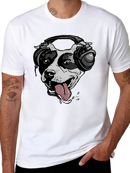 Camiseta Negra con Diseño de Perro DJ