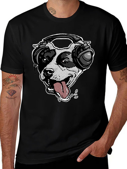 Camiseta Negra con Diseño de Perro DJ