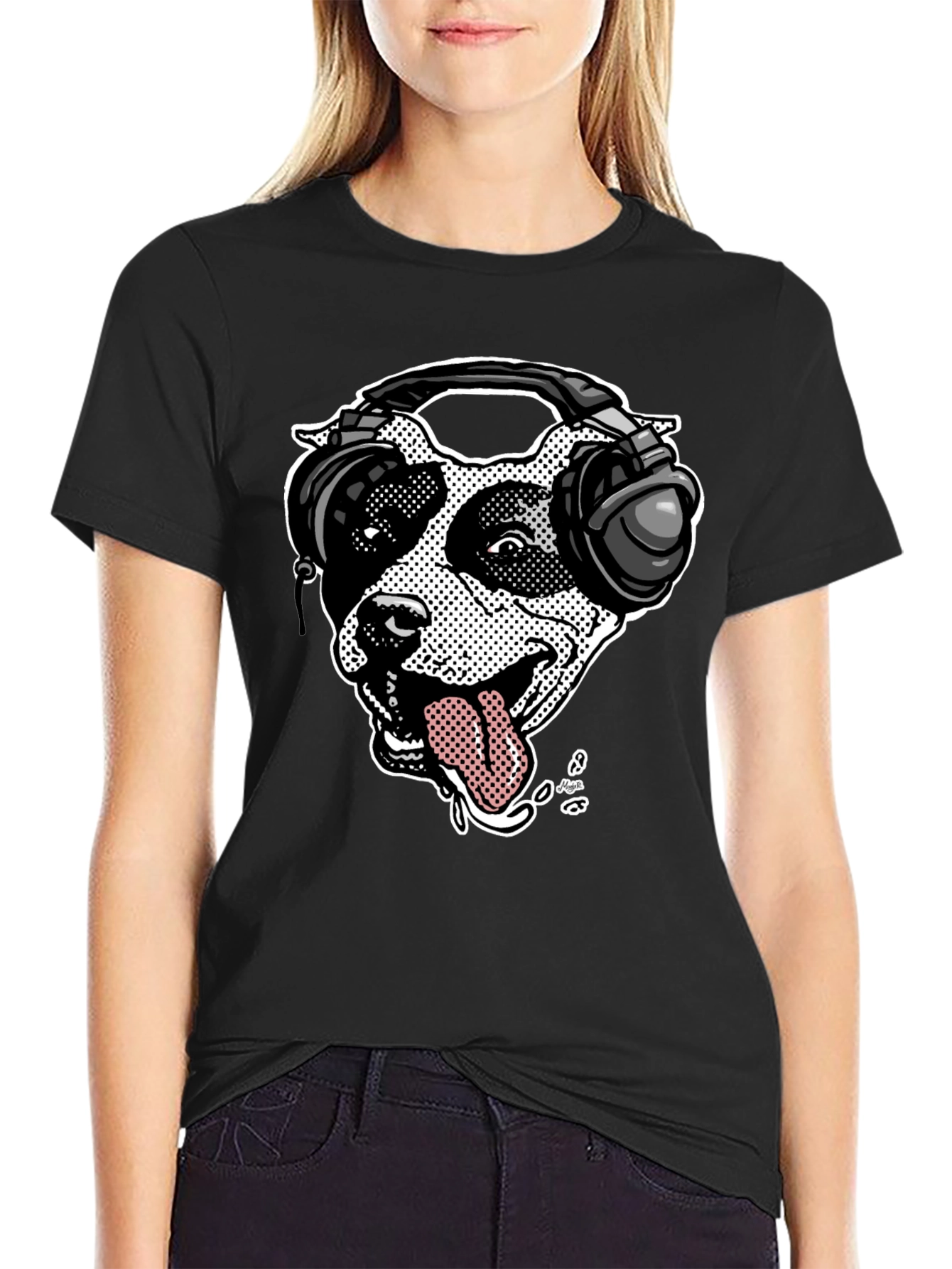 Camiseta Negra con Diseño de Perro DJ