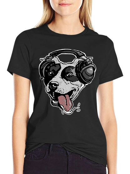 Camiseta Negra con Diseño de Perro DJ