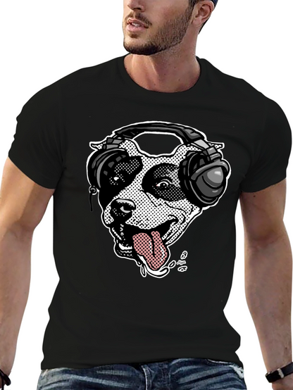 Camiseta Negra con Diseño de Perro DJ