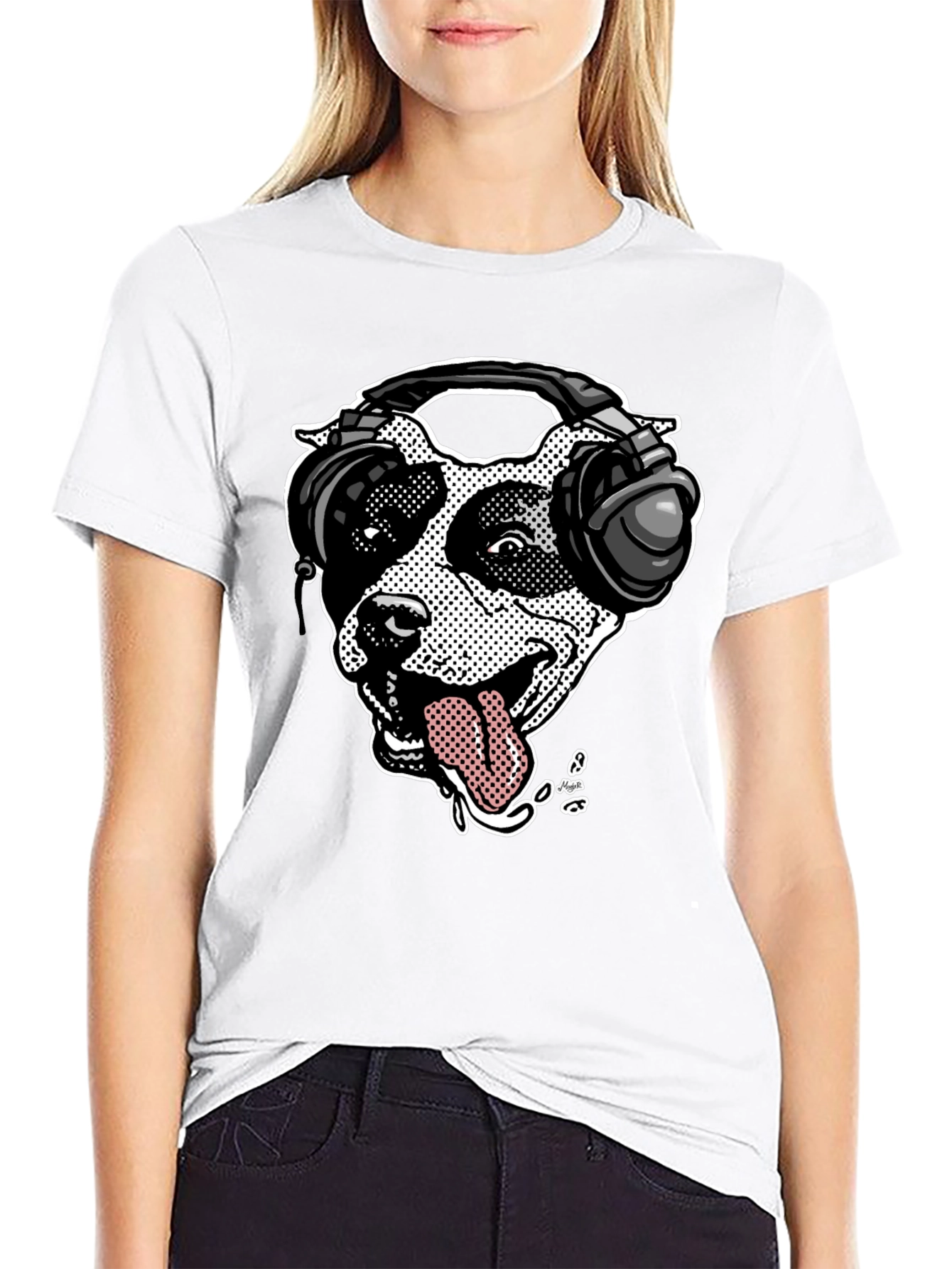 Camiseta Negra con Diseño de Perro DJ