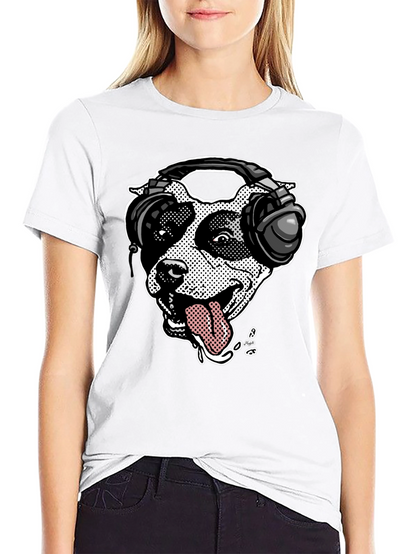 Camiseta Negra con Diseño de Perro DJ
