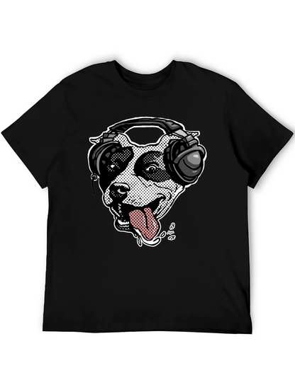 Camiseta Negra con Diseño de Perro DJ