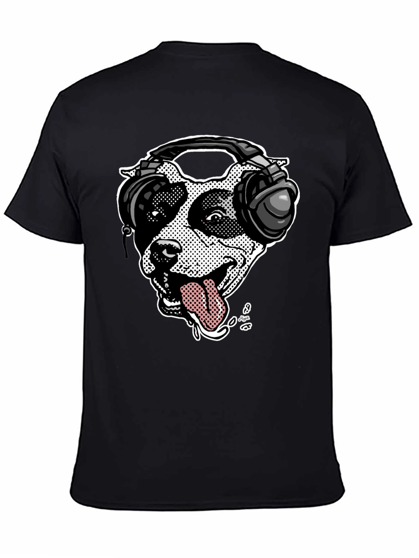 Camiseta Negra con Diseño de Perro DJ