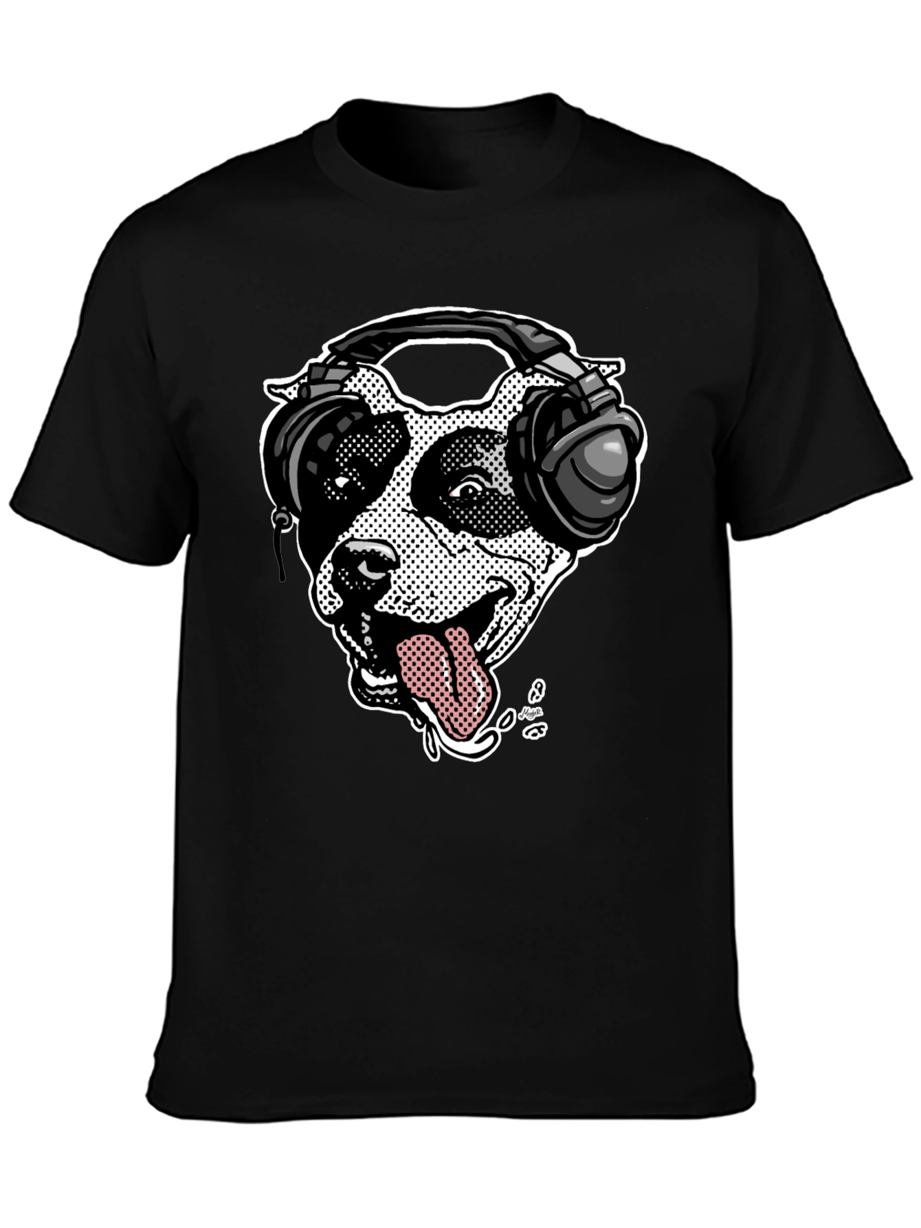 Camiseta Negra con Diseño de Perro DJ
