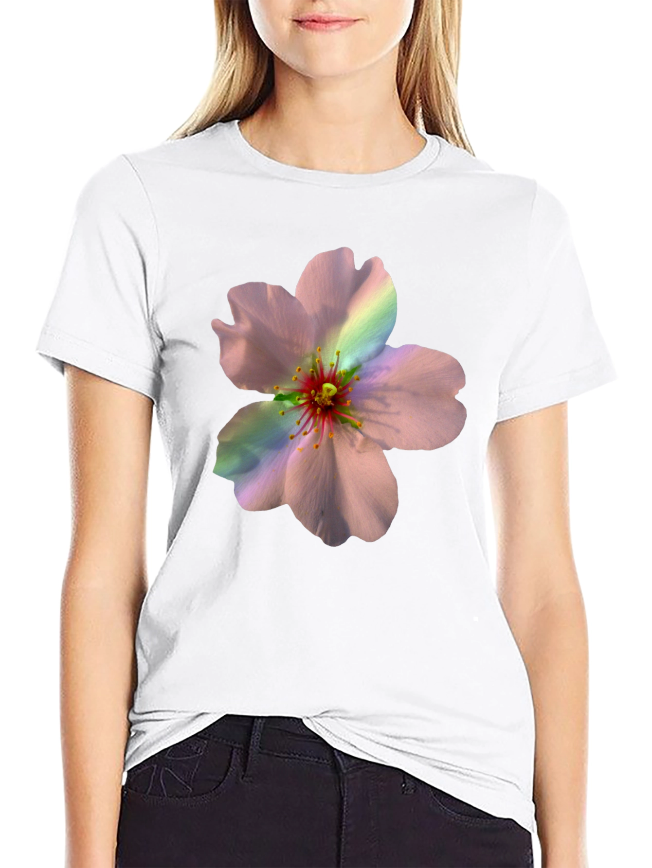 Camiseta Negra con Estampado Floral