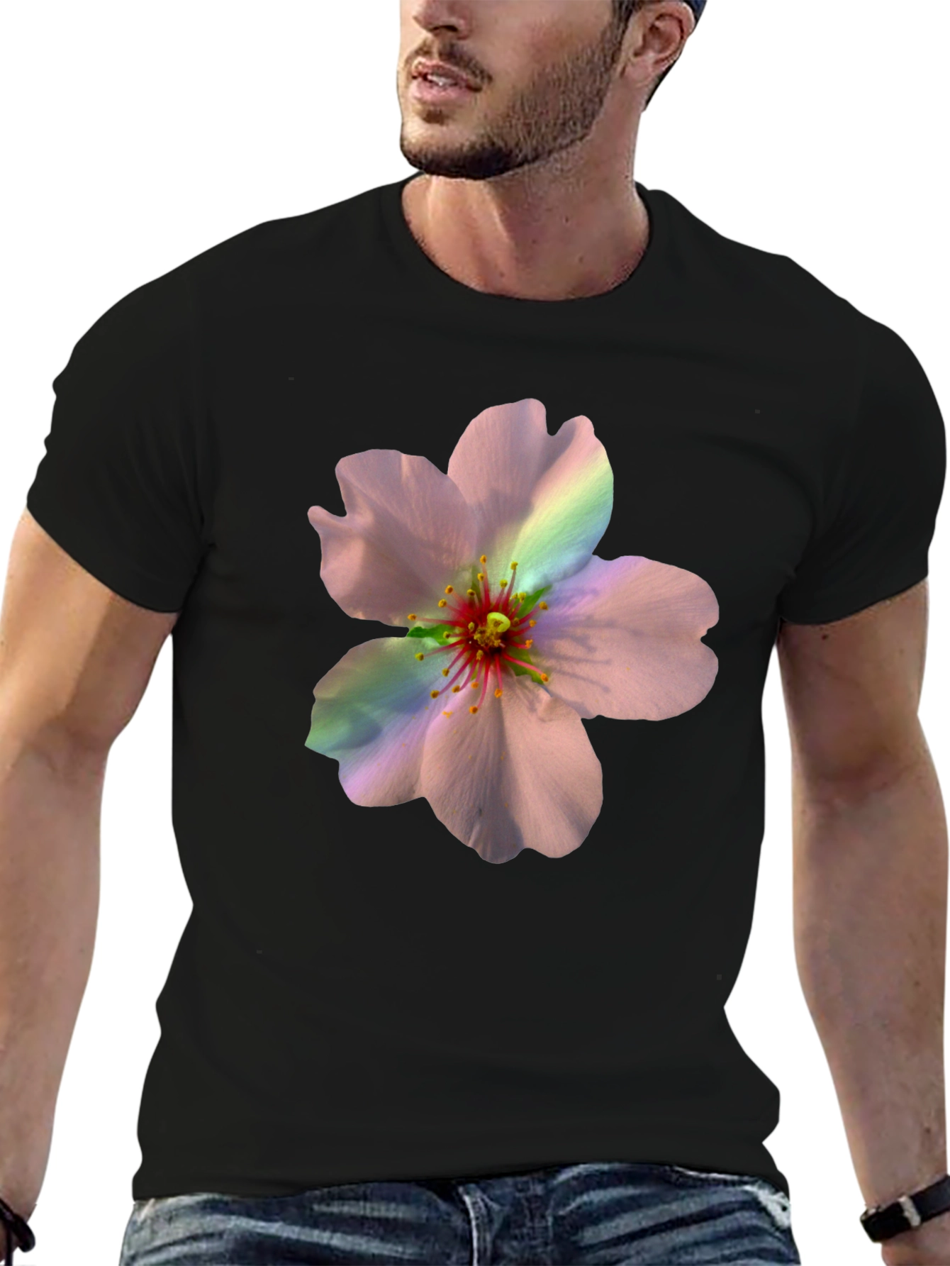 Camiseta Negra con Estampado Floral