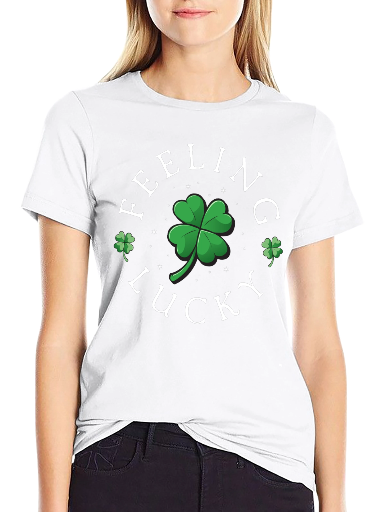 Camiseta Negra Feeling Lucky con Trébol de la Suerte