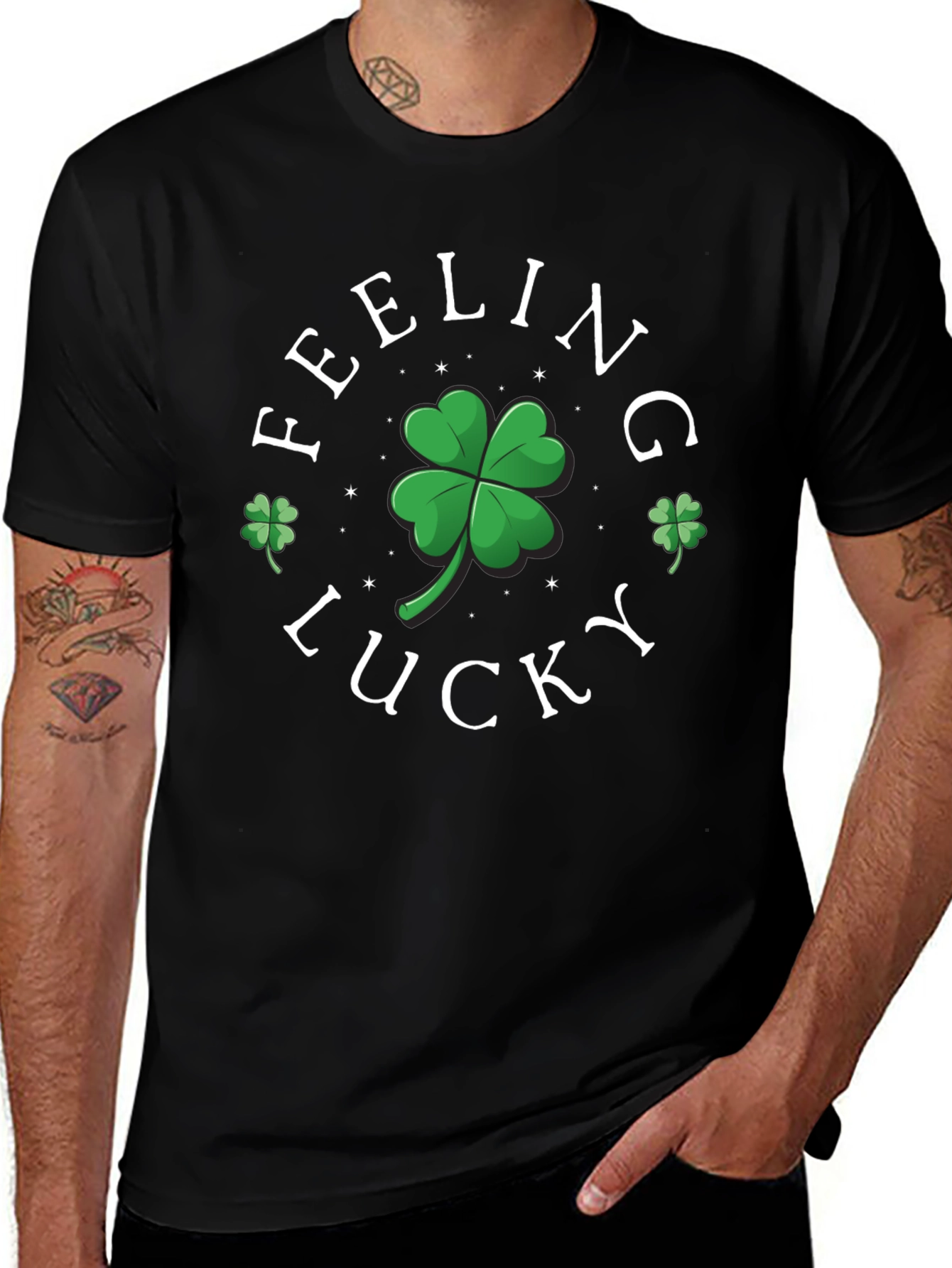 Camiseta Negra Feeling Lucky con Trébol de la Suerte