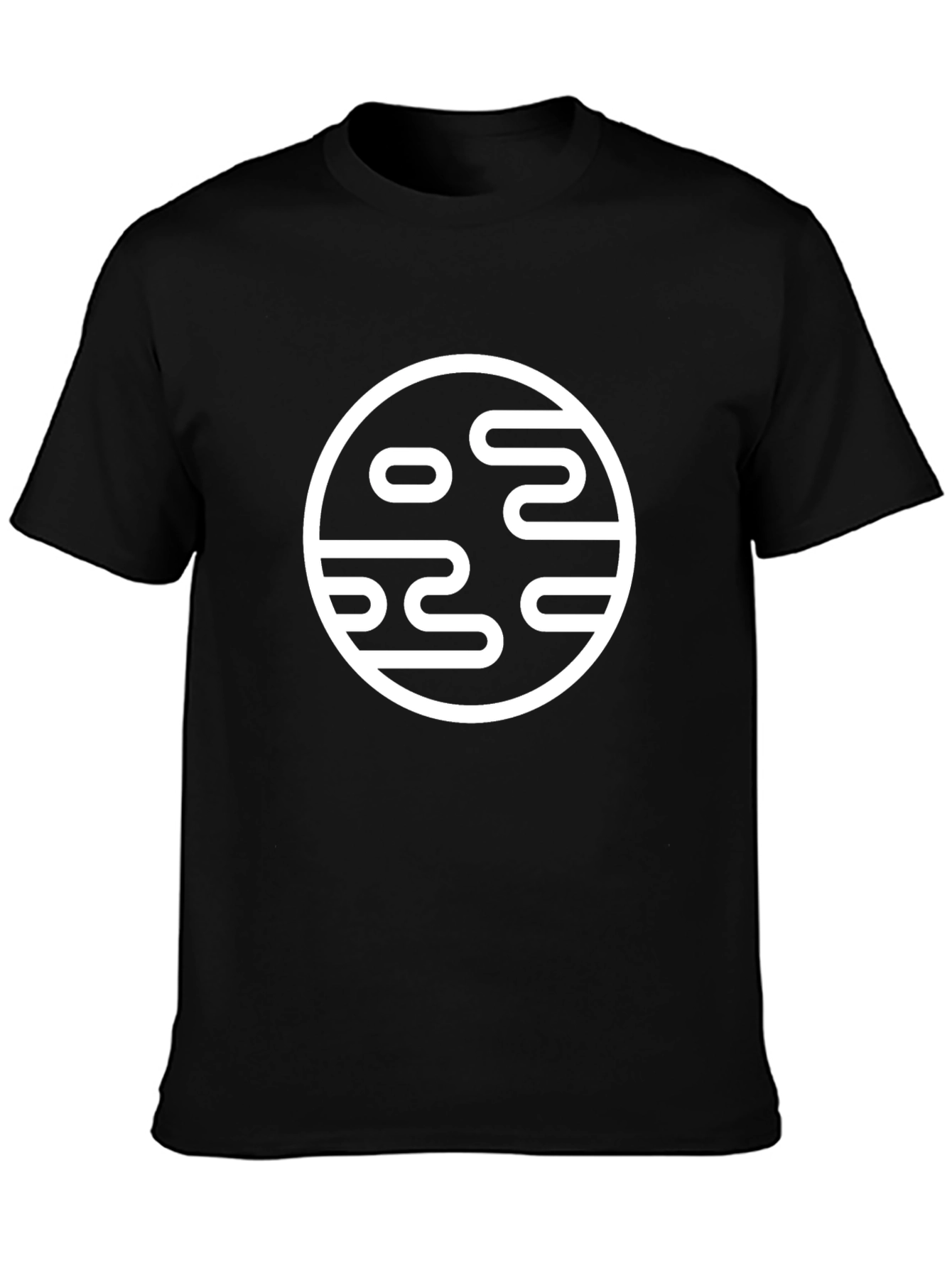 Camiseta Negra con Diseño Circular Abstracto
