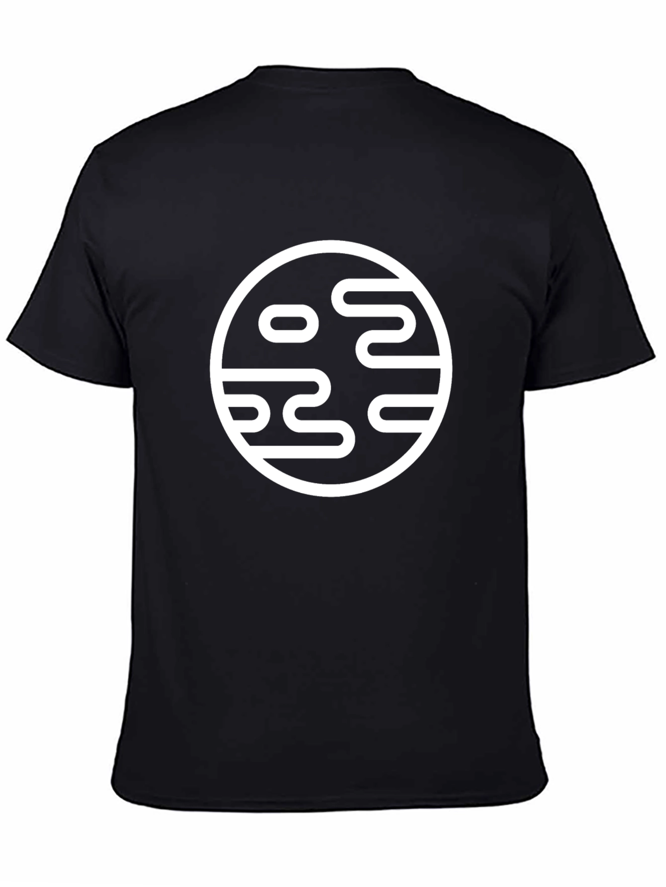 Camiseta Negra con Diseño Circular Abstracto