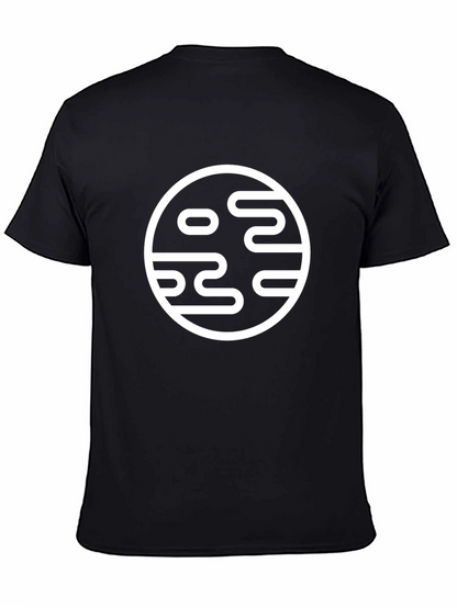 Camiseta Negra con Diseño Circular Abstracto
