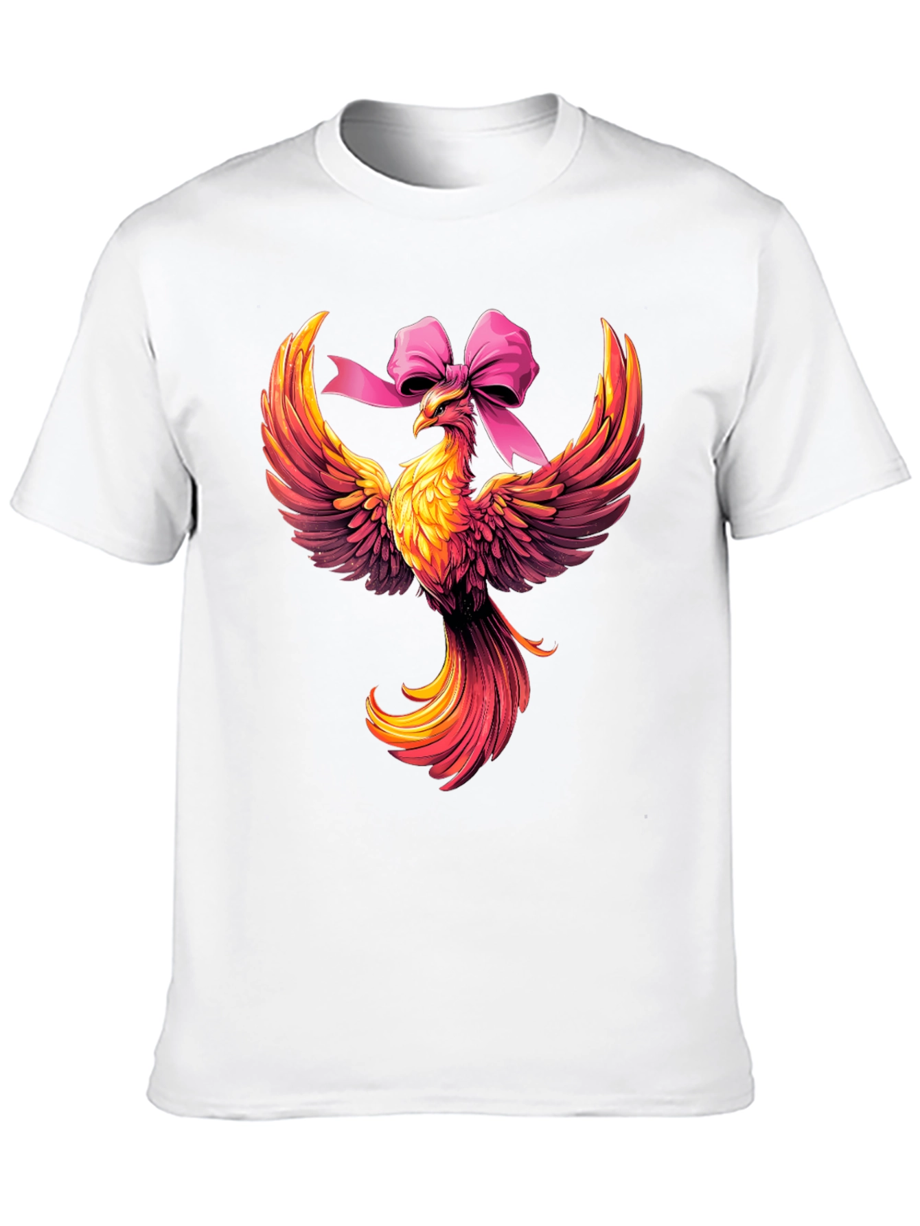 Camiseta Negra con Fénix y Lazo Rosa
