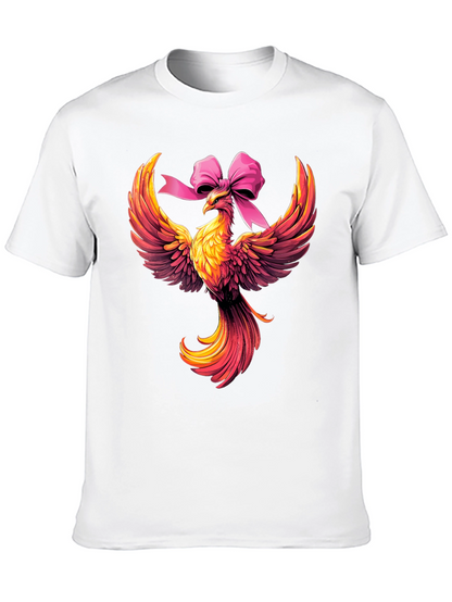 Camiseta Negra con Fénix y Lazo Rosa