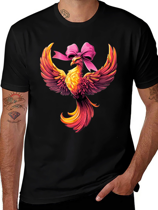 Camiseta Negra con Fénix y Lazo Rosa