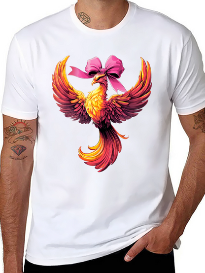 Camiseta Negra con Fénix y Lazo Rosa