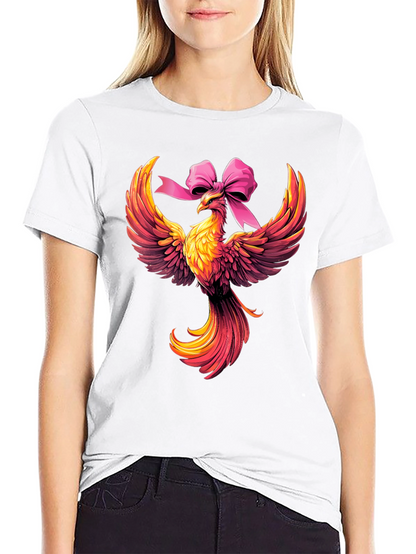 Camiseta Negra con Fénix y Lazo Rosa