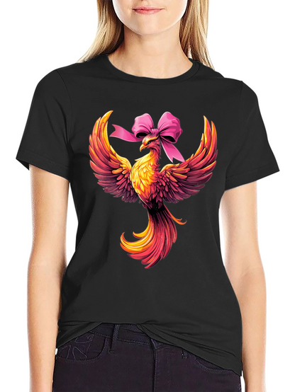 Camiseta Negra con Fénix y Lazo Rosa