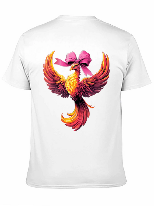 Camiseta Negra con Fénix y Lazo Rosa