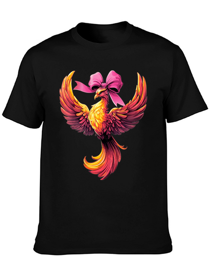Camiseta Negra con Fénix y Lazo Rosa