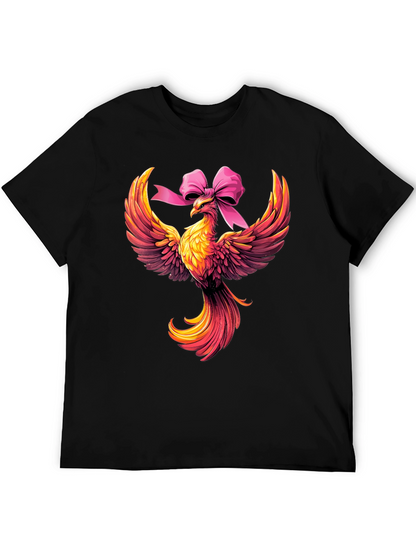 Camiseta Negra con Fénix y Lazo Rosa