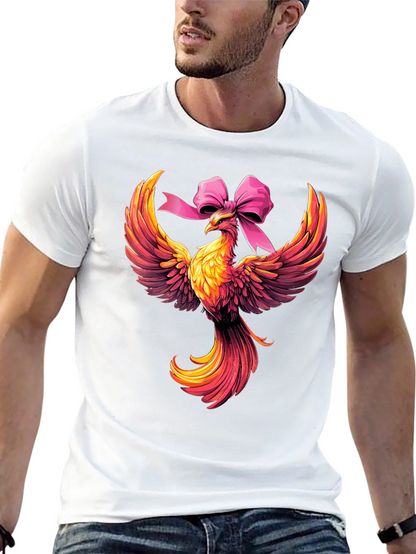 Camiseta Negra con Fénix y Lazo Rosa