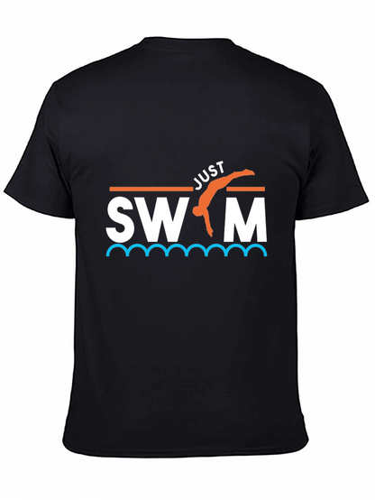 Camiseta Negra Just Swim Divertida para Natación