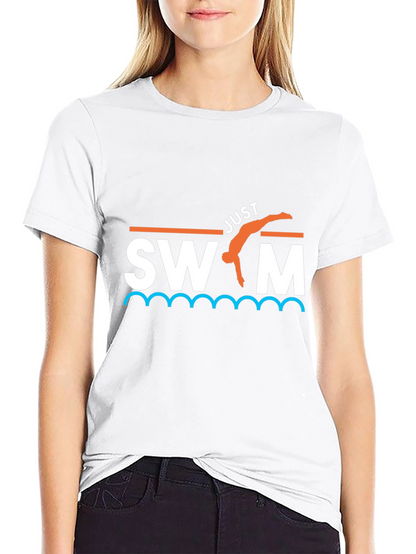 Camiseta Negra Just Swim Divertida para Natación